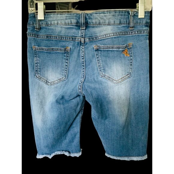 VIP GIRLS RIPPED DISTRESSED 5 POCKET DESIGN BLUE DENIM JEAN SHORTS SIZE 1/2 - Picture 13 of 16